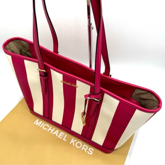Michael Kors Large Jet Set Travel TZ Shoulder Tote Bag Electric Pink Multi - Picture 7 of 11